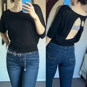 Express Black Open Back 3/4 Sleeve Top Size S